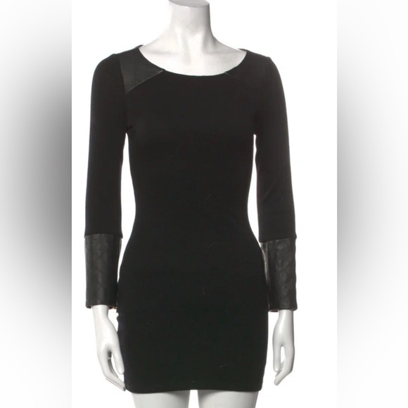Alice + Olivia Dresses & Skirts - ALICE + OLIVIA Wool and Lamb Leather & Mesh Detail Little Black Dress SZ M